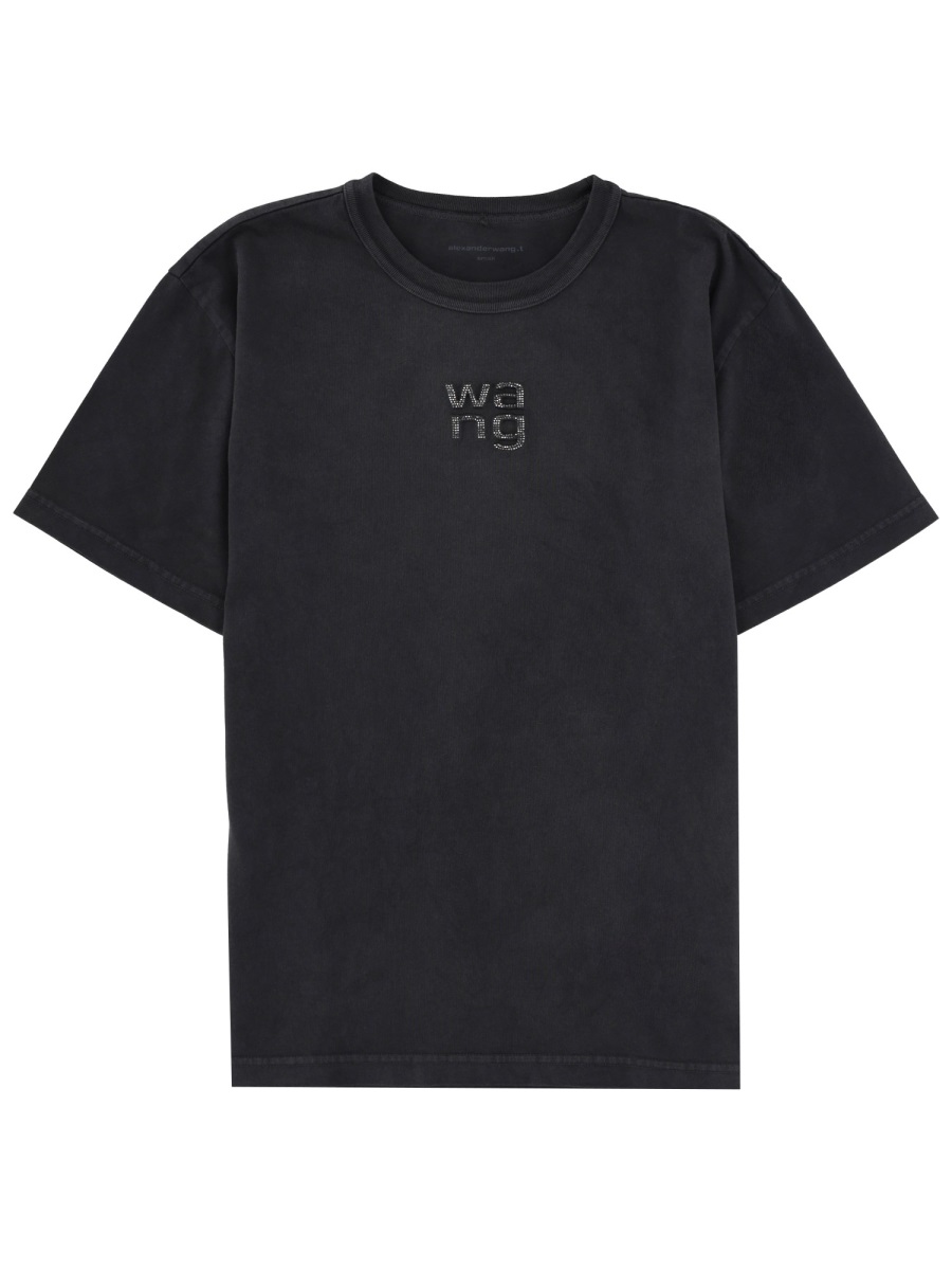 Alexander Wang Comfort Fit Center Logo Cotton T-Shirt Zwart
