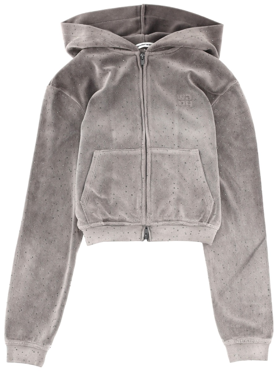 Alexander Wang Neutral Cropped Zip-Up Perforated Hoodie Grijs