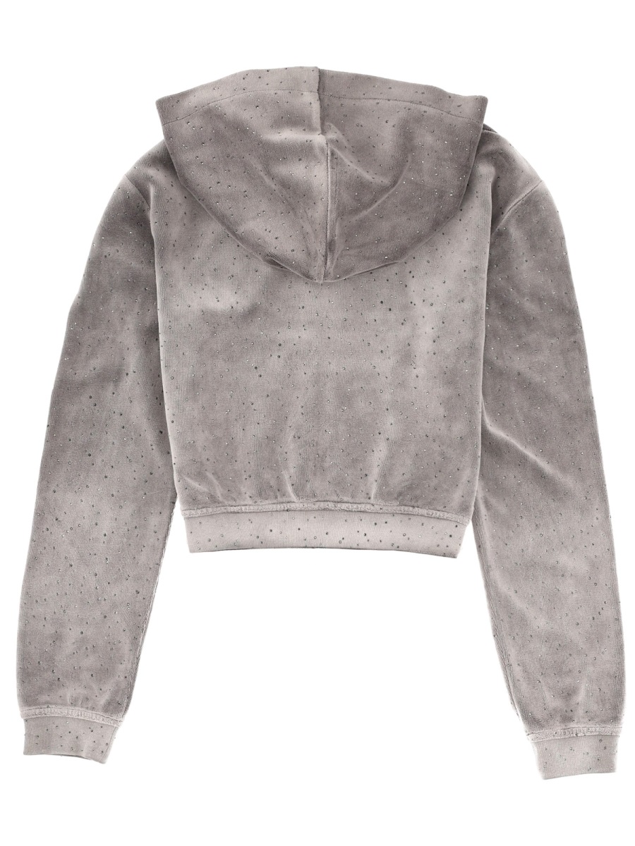 Alexander Wang Neutral Cropped Zip-Up Perforated Hoodie Grijs