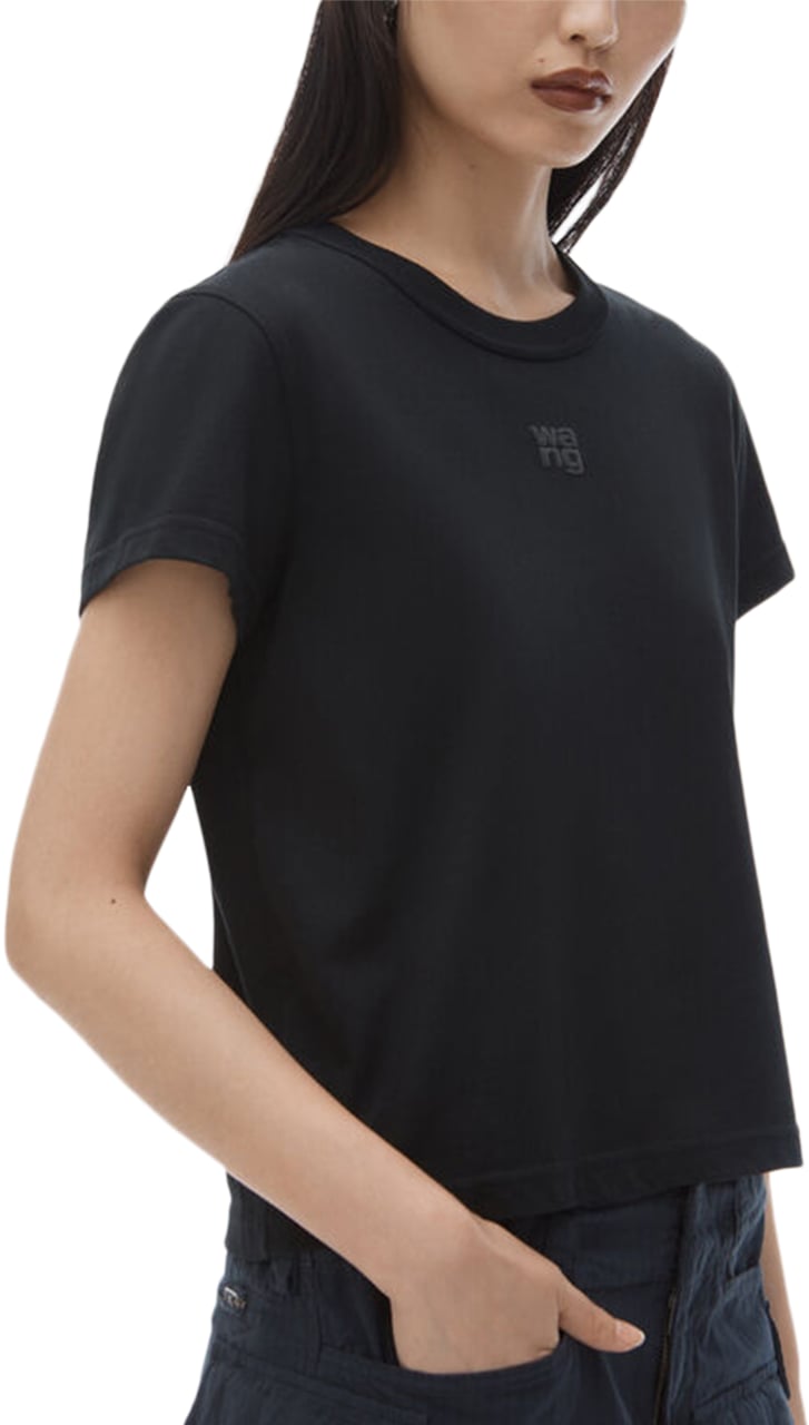 Alexander Wang Black Essential Shrunken Tee Puff Logo Tee Zwart