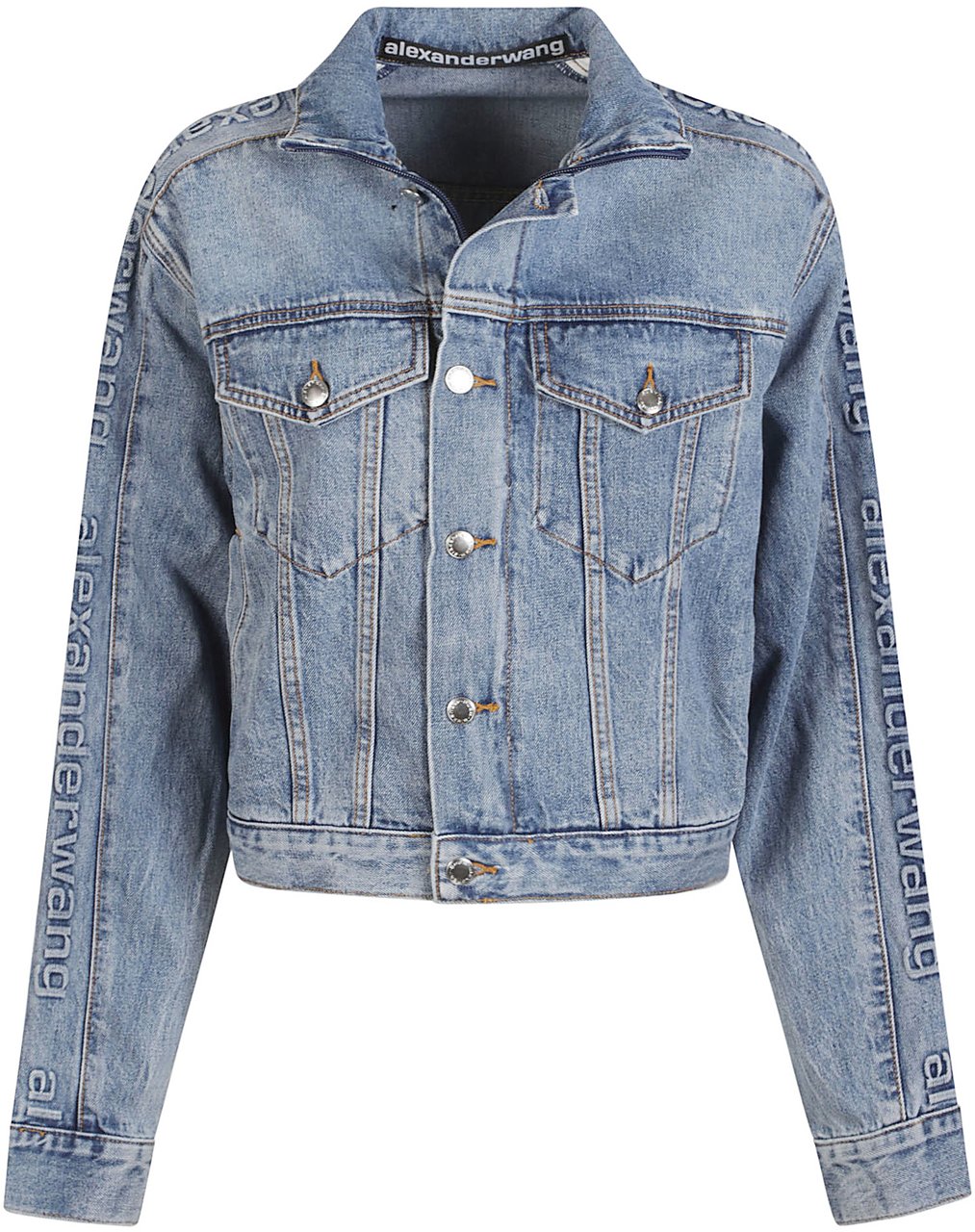 Alexander Wang Denim Track Whit Embossed Logo Panel Jacket Blue Blauw