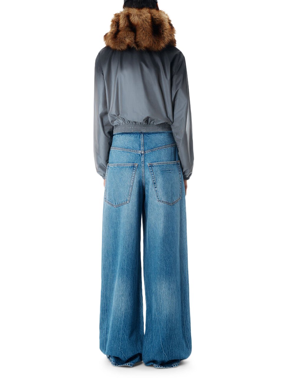 Alexander Wang Low-Rise Wide-Leg Denim Trousers with Exposed Zipper Detail Grijs