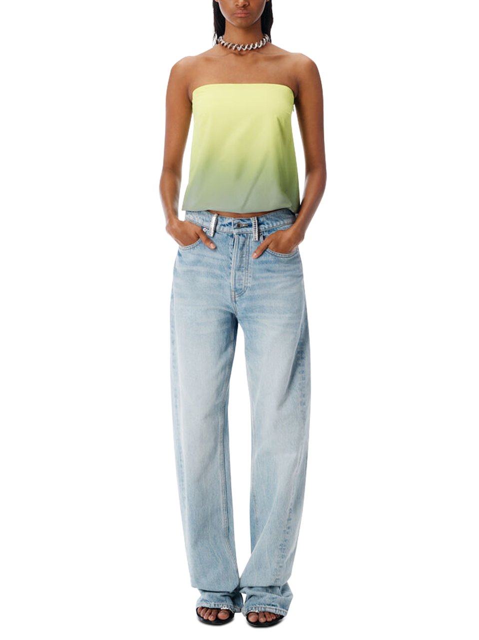 Alexander Wang Light-Wash Mid-Rise Relaxed Jeans with Crystal Belt Loops Grijs