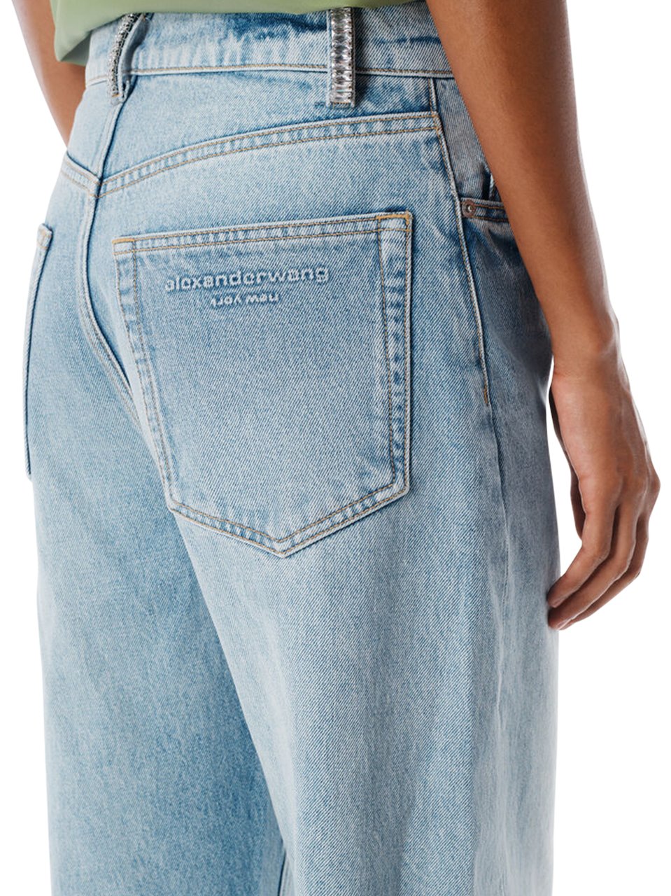 Alexander Wang Light-Wash Mid-Rise Relaxed Jeans with Crystal Belt Loops Grijs