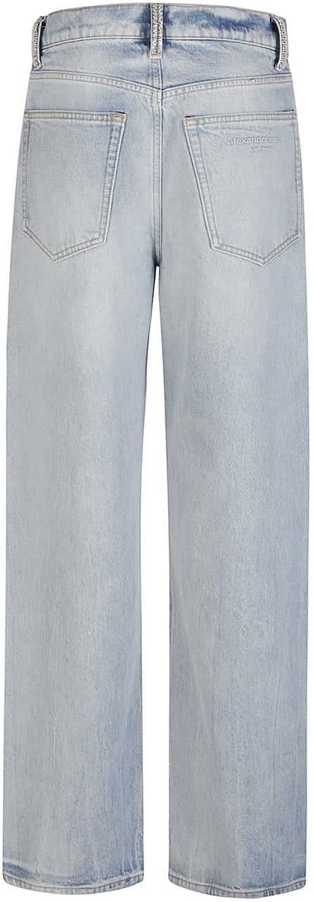 Alexander Wang Float Mid Rise Relaxed Whit Crystal Beltloops Jeans Blue Blauw