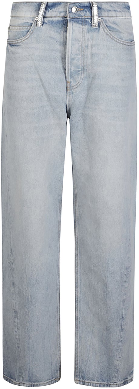 Alexander Wang Float Mid Rise Relaxed Whit Crystal Beltloops Jeans Blue Blauw