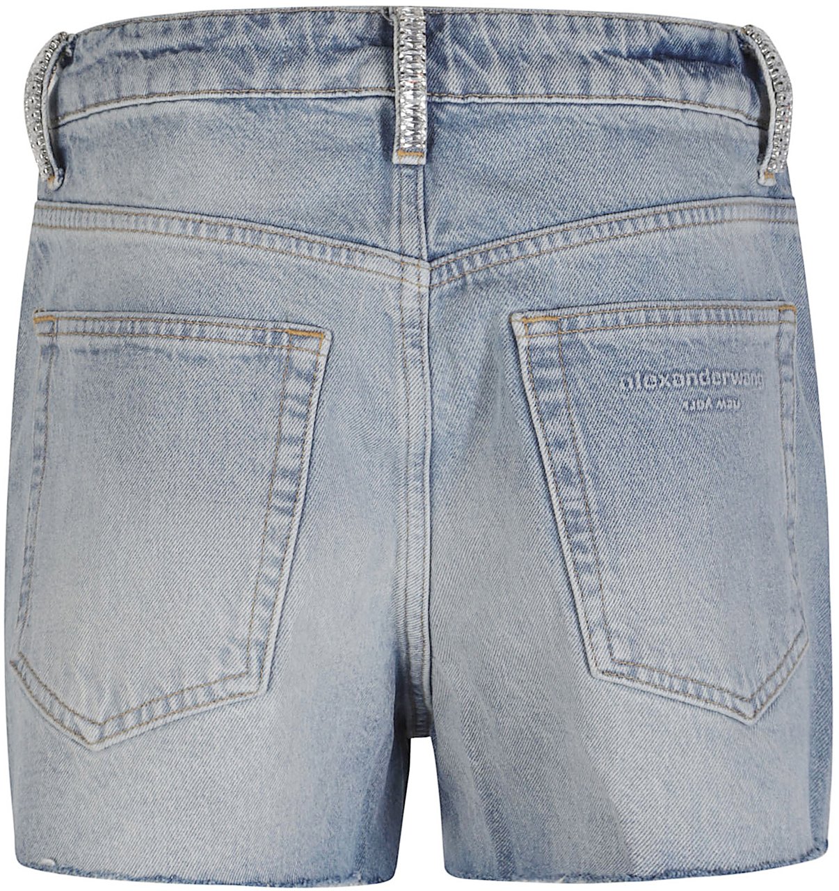 Alexander Wang Mid Rise Relaxed With Crystal Beltloops Short Blue Blauw
