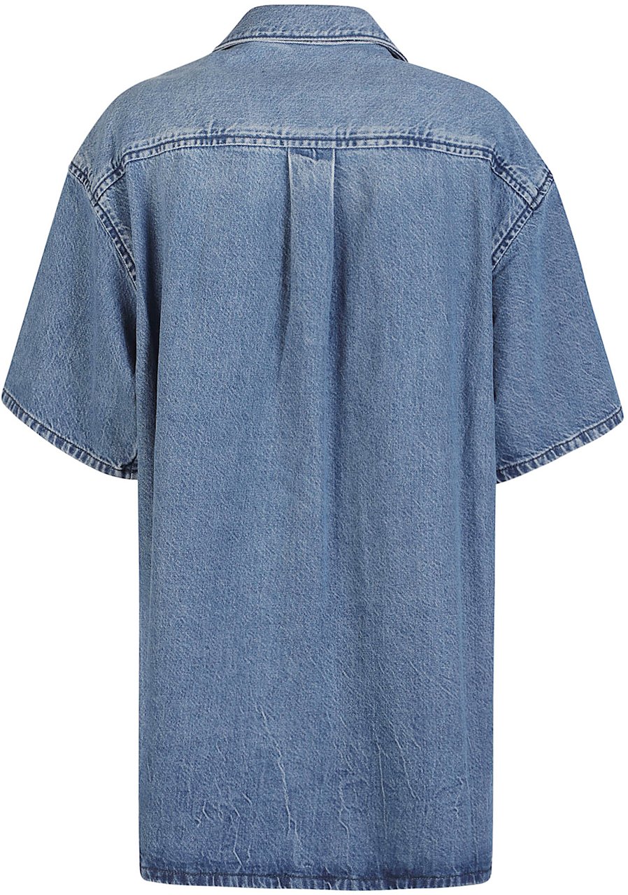 Alexander Wang Short Sleeve Boxy Shirt Dress Blue Blauw