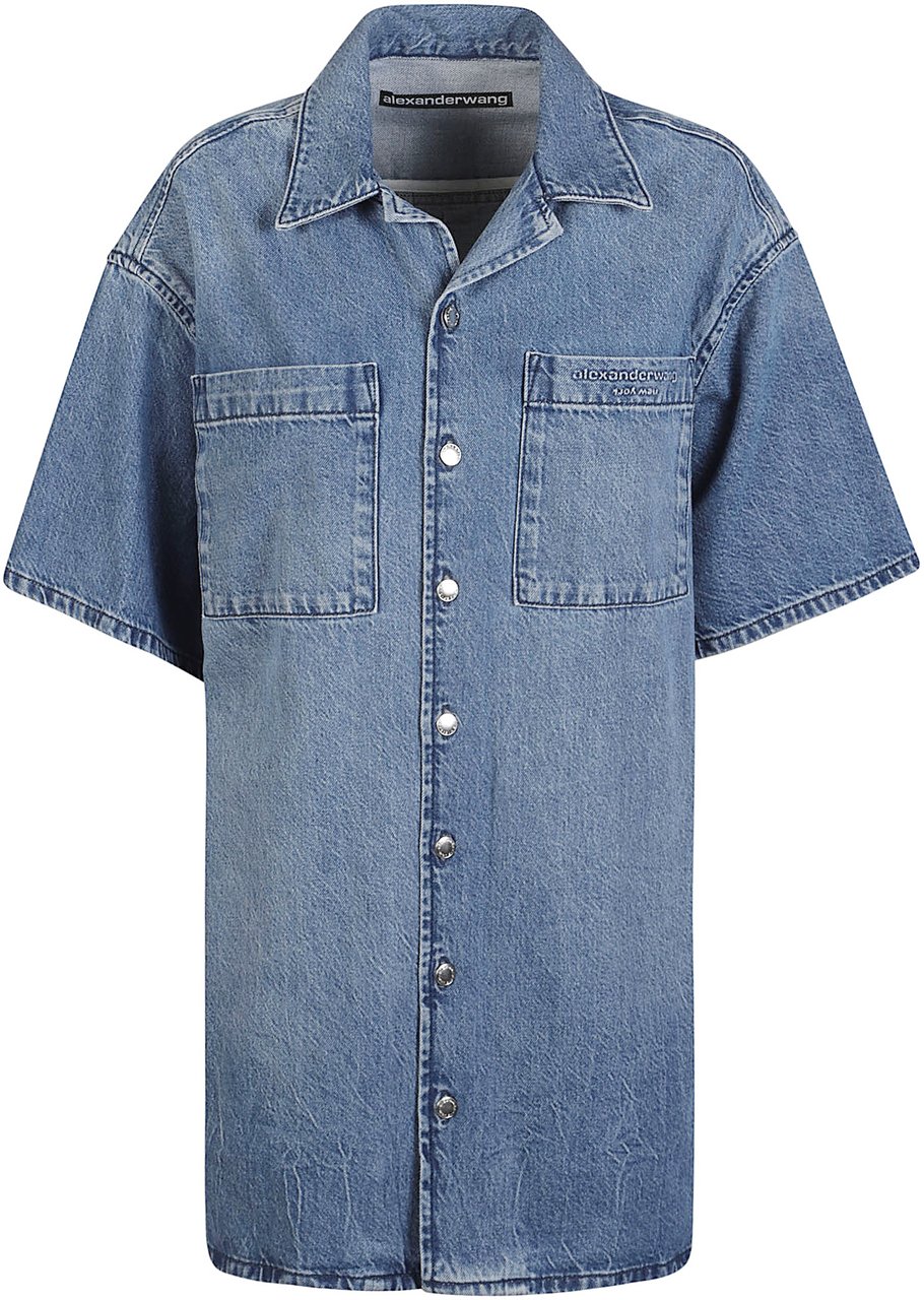 Alexander Wang Short Sleeve Boxy Shirt Dress Blue Blauw
