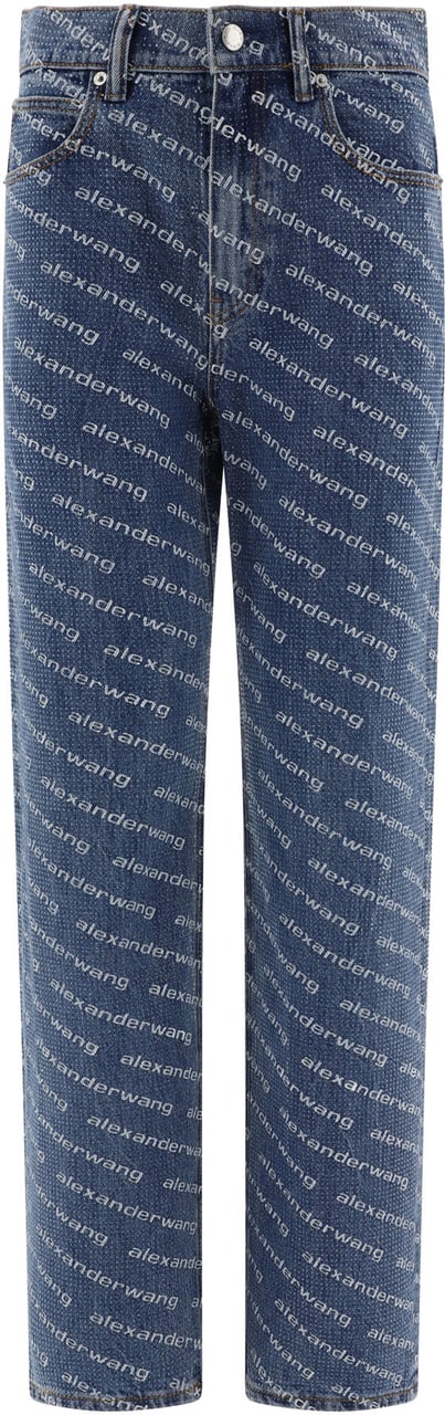 Alexander Wang Jeans with logo crystal hotfix Blauw