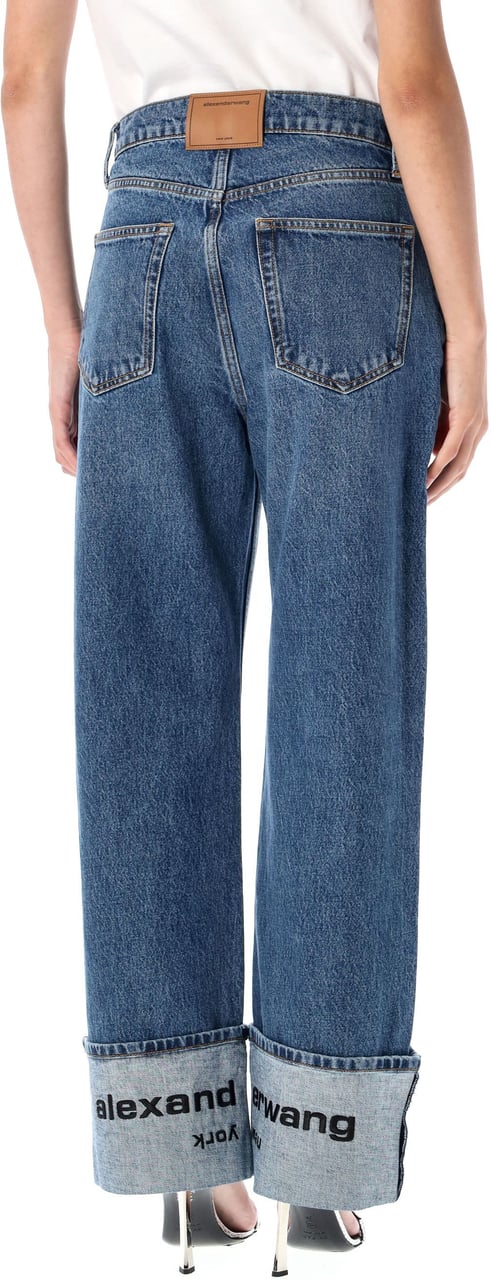 Alexander Wang Mid Rise Straight Jean With Embroidered Vintage Medium Indigo Blauw