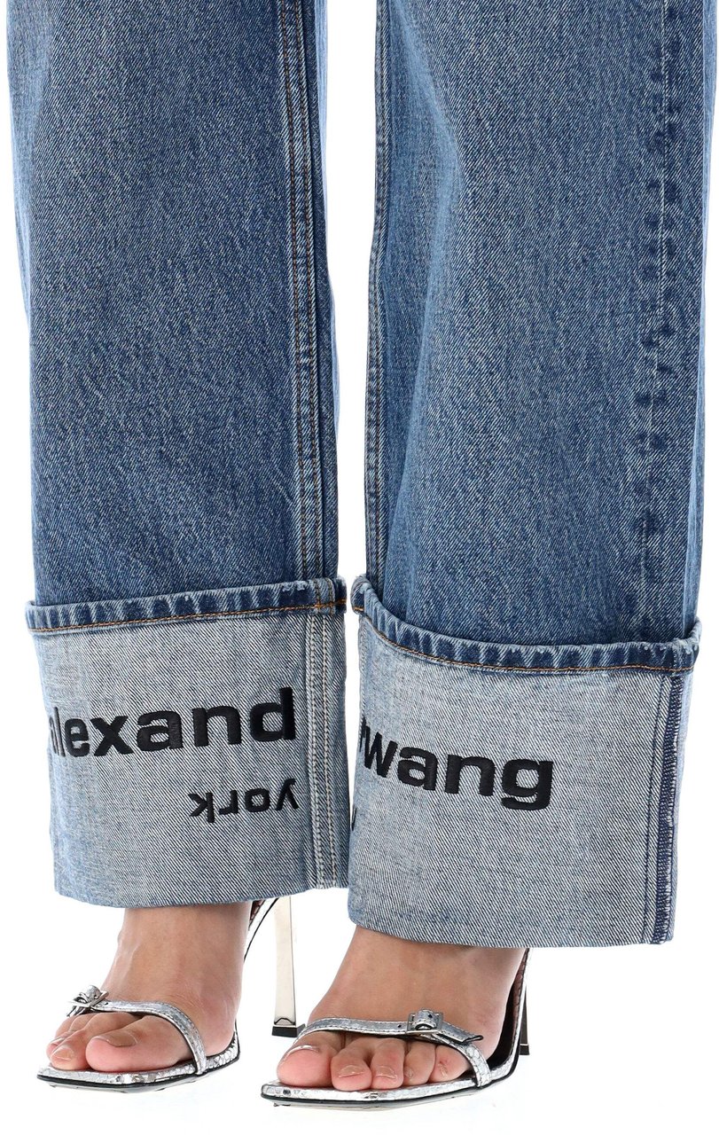 Alexander Wang Mid Rise Straight Jean With Embroidered Vintage Medium Indigo Blauw