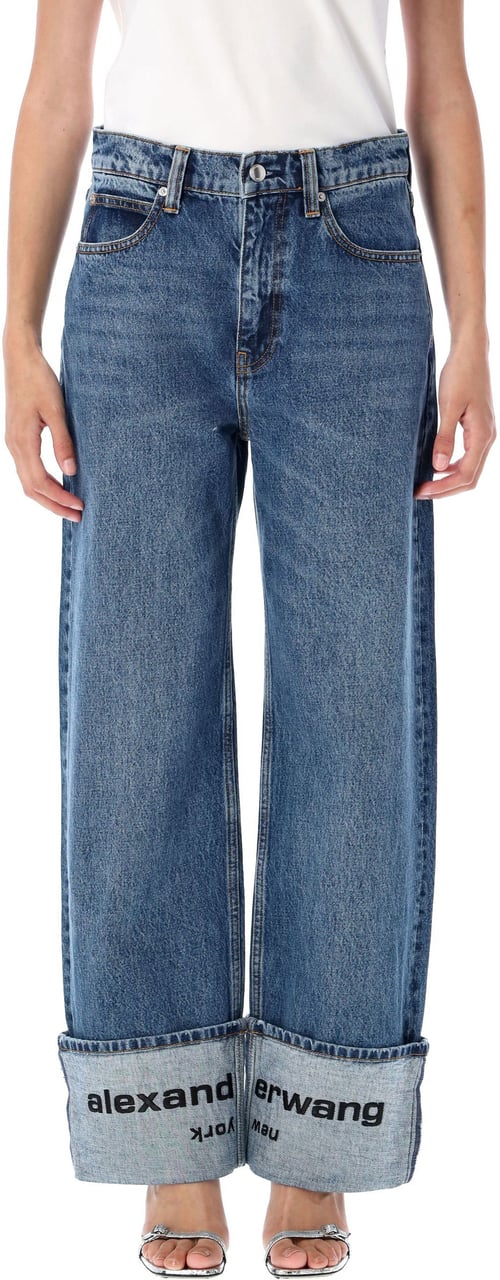 Alexander Wang Mid Rise Straight Jean With Embroidered Vintage Medium Indigo Blauw