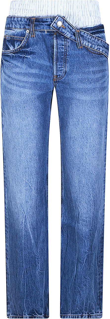 Alexander Wang Pre Styled Slim Boxer And Drop Waistband Jeans Blue Blauw