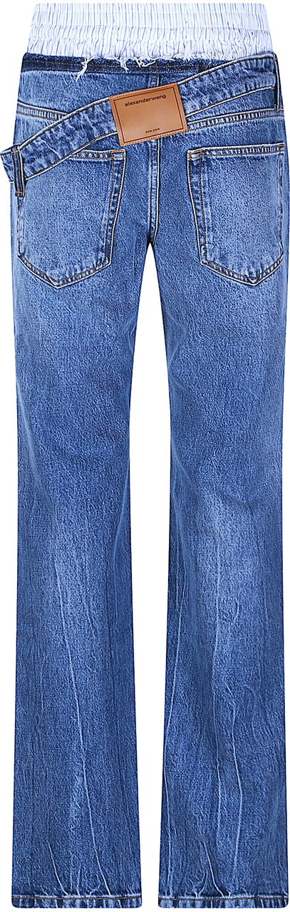 Alexander Wang Pre Styled Slim Boxer And Drop Waistband Jeans Blue Blauw
