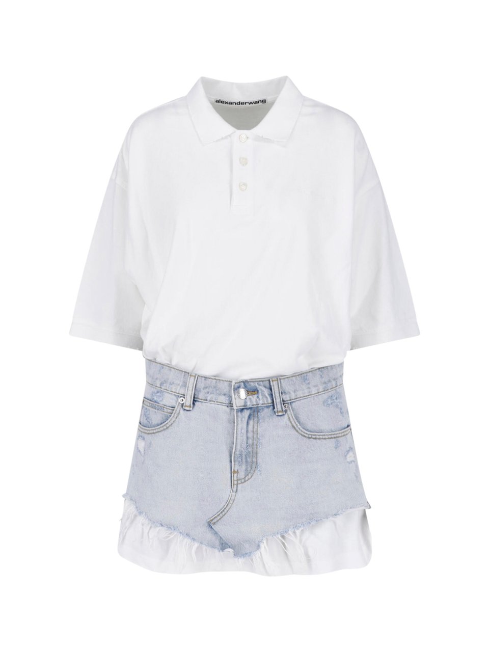 Alexander Wang Layered Denim and Polo-Style Dress Wit