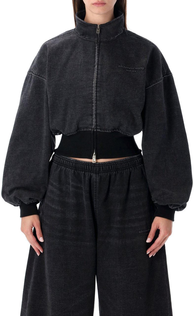 Alexander Wang Funnel Neck Jacket W/ Tall Rib Faded Black Zwart