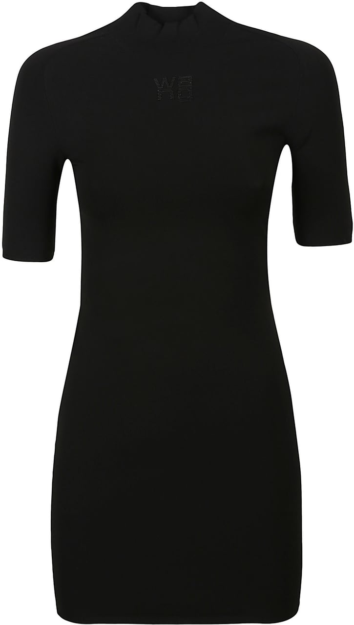 Alexander Wang Printed High Density Logo Short Sleeve Mini Dress Black Zwart