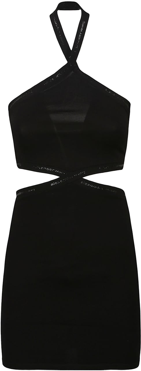 Alexander Wang Criss Cross Logo Trim Halter Dress Black Zwart