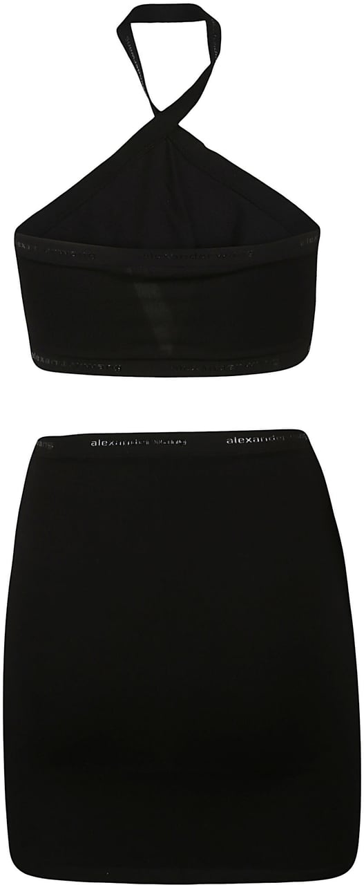 Alexander Wang Criss Cross Logo Trim Halter Dress Black Zwart