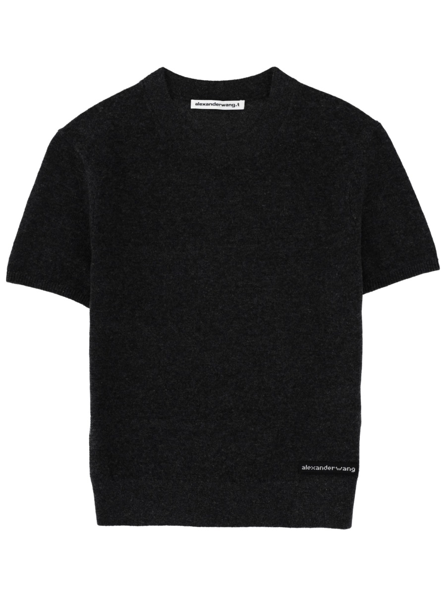 Alexander Wang Cropped Short-Sleeve Textured Wool Top Zwart