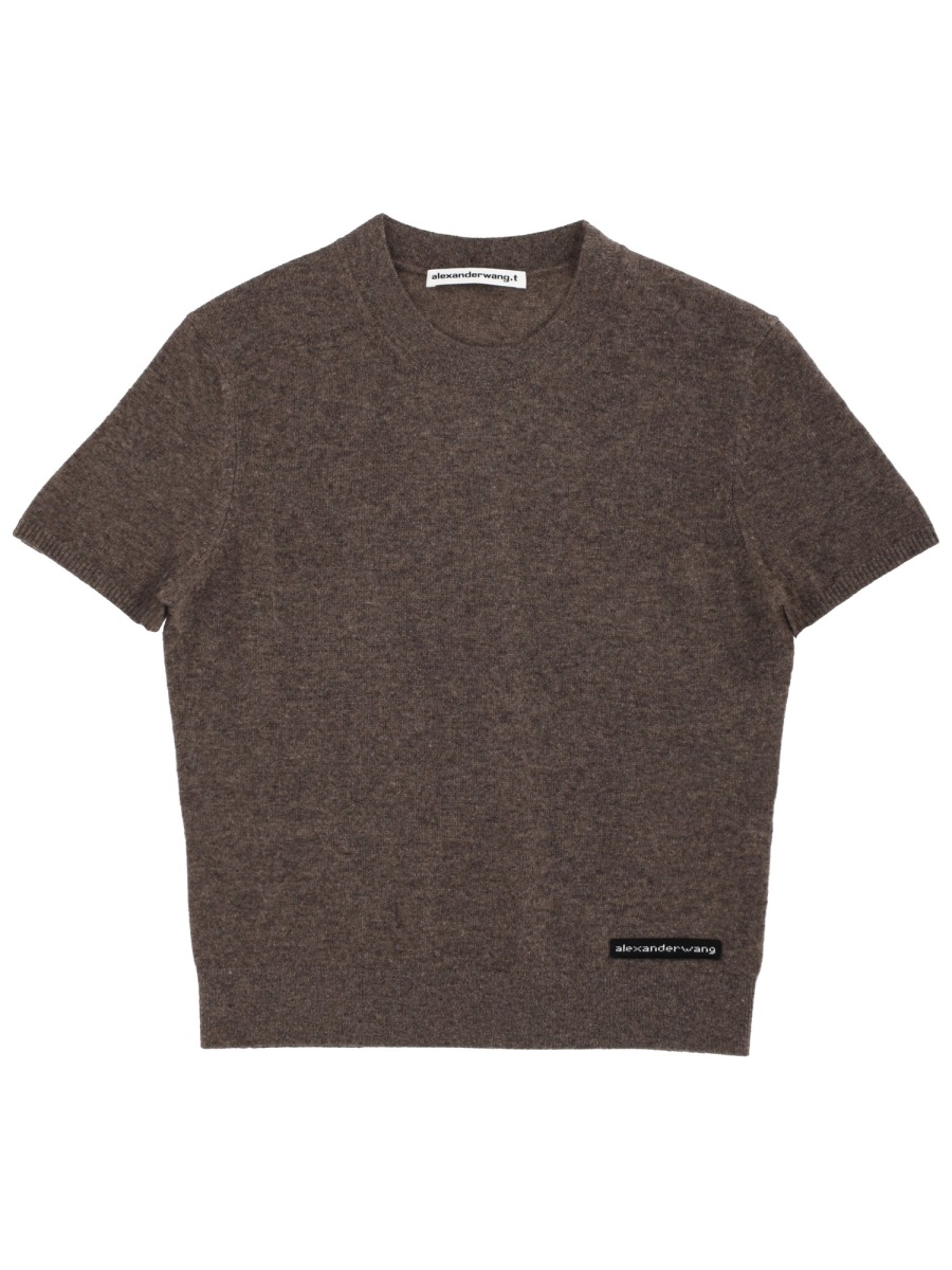 Alexander Wang Brown Cropped Heathered T-Shirt Grijs