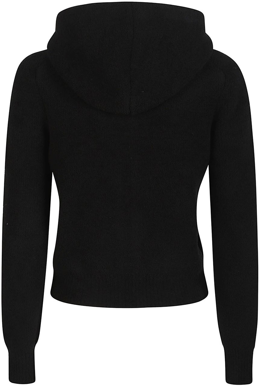 Alexander Wang Long Sleeve Shrunken Knit Logo Label Zip Up Hoodie Sweatshirt Black Zwart
