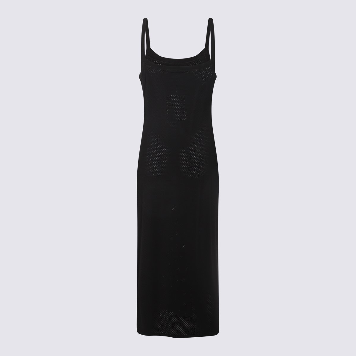 Alexander Wang Fitted Black Midi Dress With Perforated Texture And Logo Detail Zwart