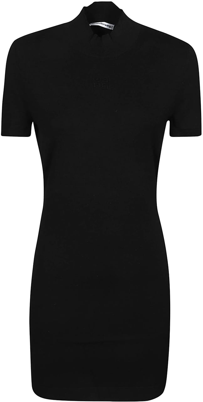 Alexander Wang Embossed Logo Short Sleeve Mini Dress Black Zwart