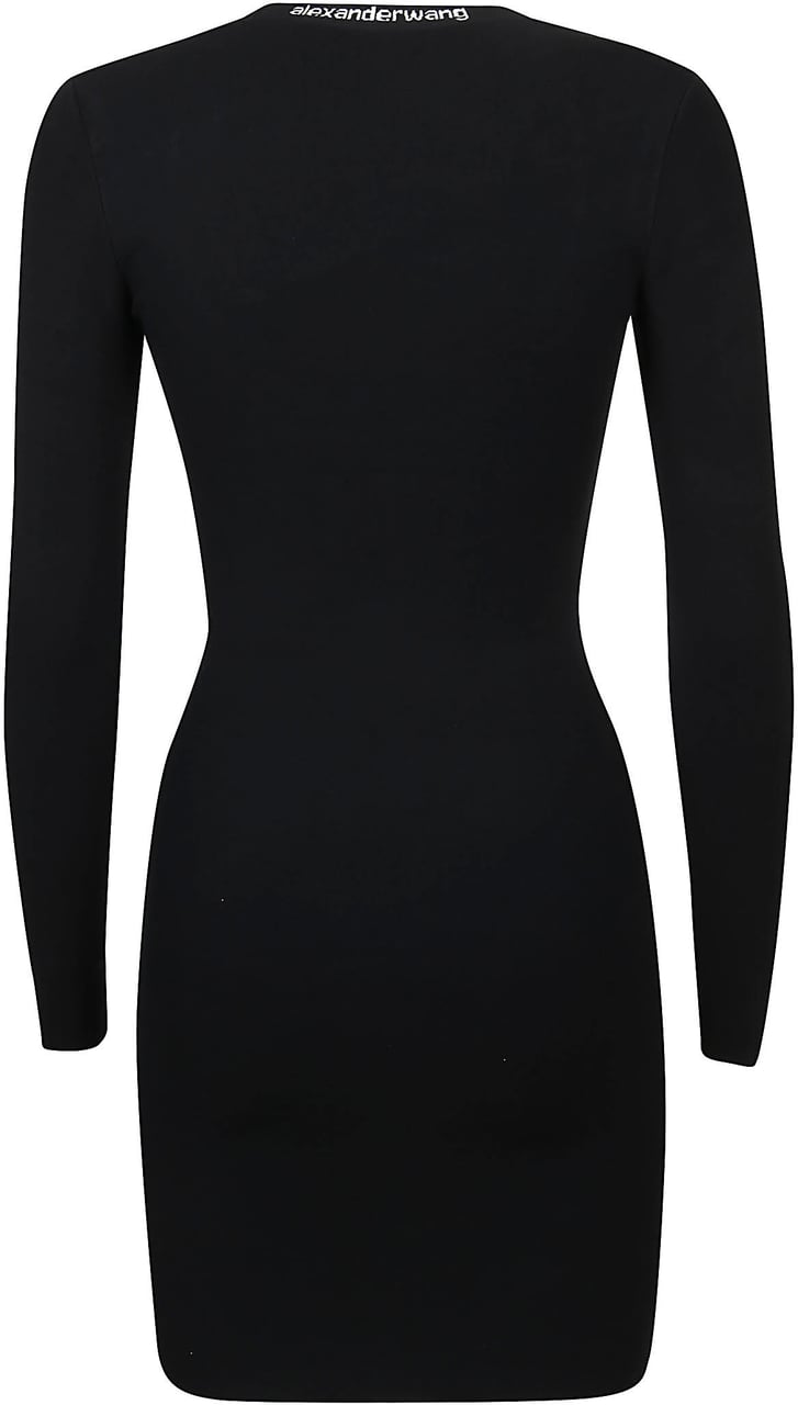 Alexander Wang Logo Jacquard Trim Bodycon Scoop Neck Dress Black Zwart
