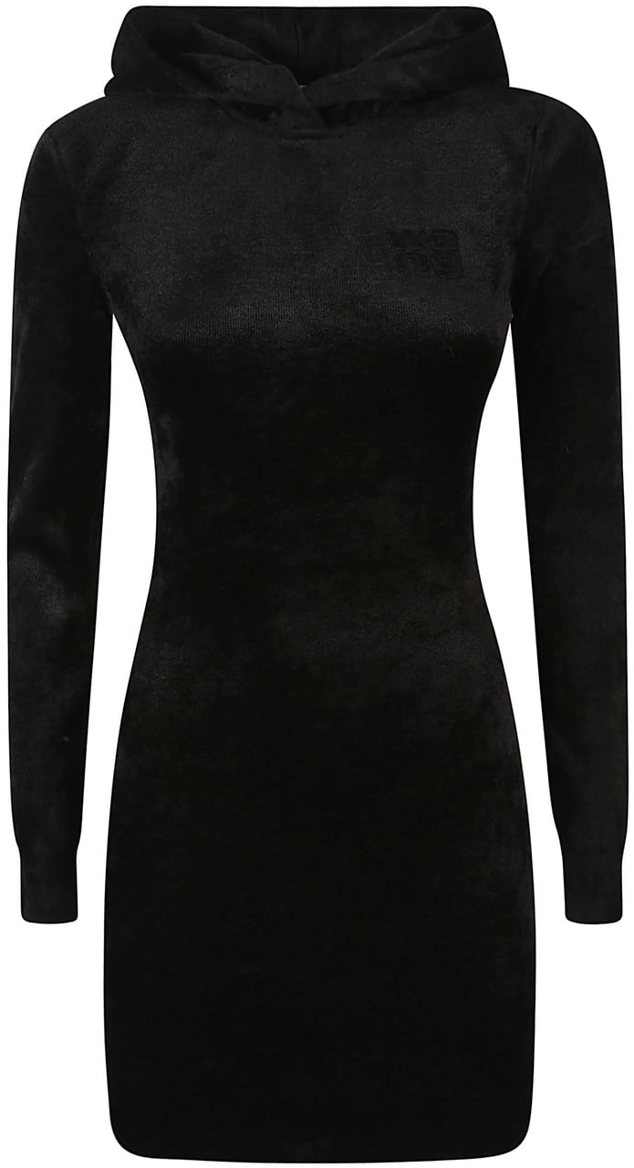 Alexander Wang Long Sleeve Embossed Logo Mini Dress Black Zwart
