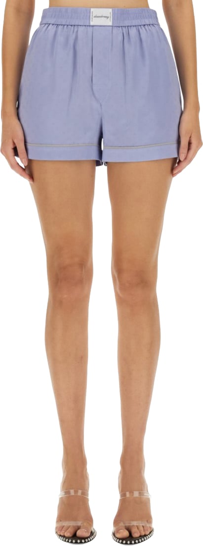 Alexander Wang Silk Shorts With Embroidered Logo Blauw