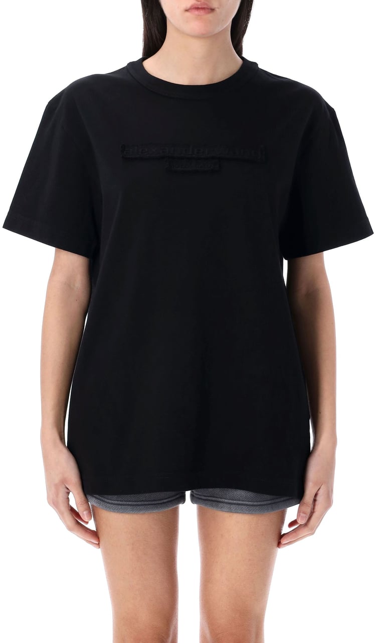 Alexander Wang Distressed Logo Short Sleeve Tee Nero Zwart