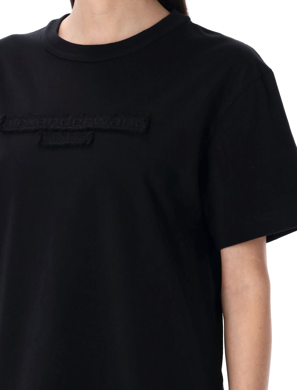 Alexander Wang Distressed Logo Short Sleeve Tee Nero Zwart