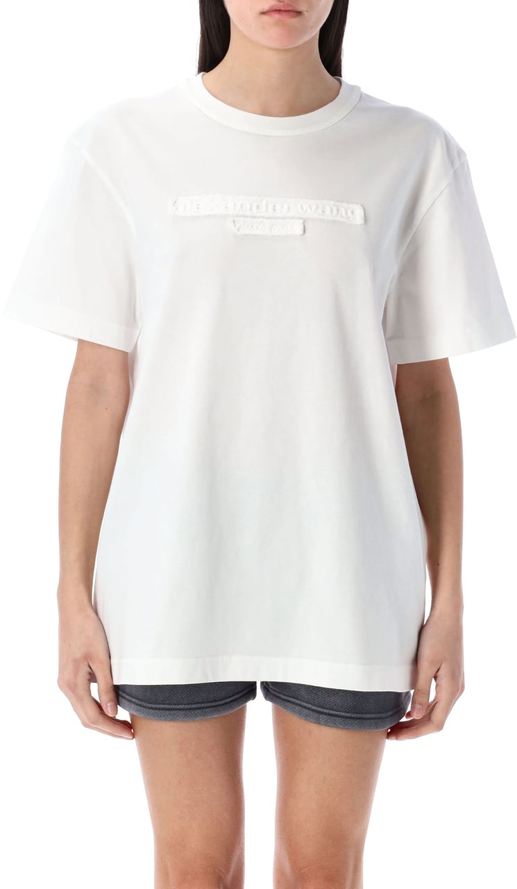 Alexander Wang Distressed Logo Short Sleeve Tee Bianco Wit