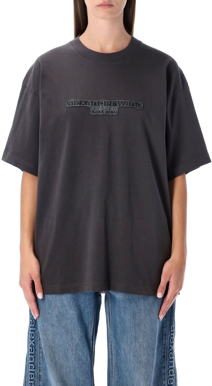 Alexander Wang Short Sleeve T-Shirt W/ Logo Washed Black Bean Zwart