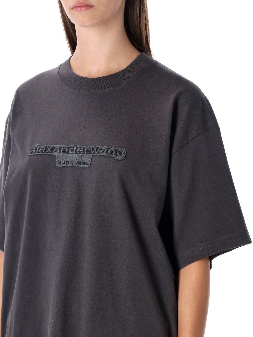 Alexander Wang Short Sleeve T-Shirt W/ Logo Washed Black Bean Zwart
