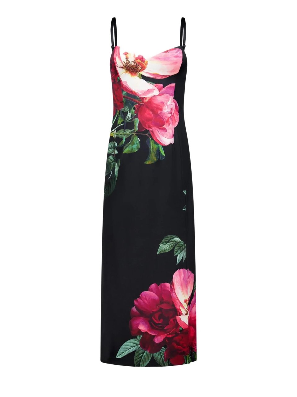 Alice + Olivia Black Printed Matte Satin Midi Dress Zwart
