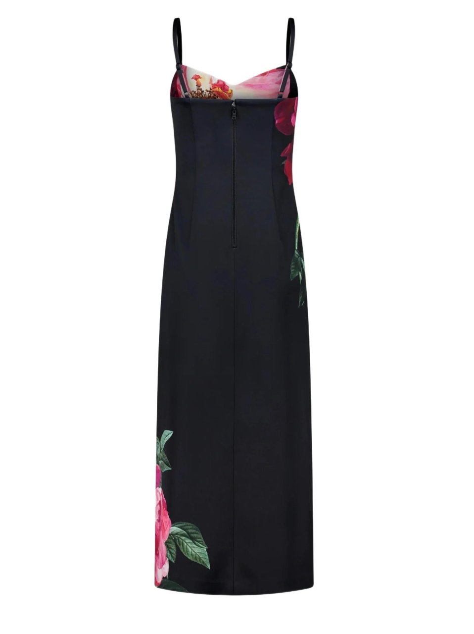 Alice + Olivia Black Printed Matte Satin Midi Dress Zwart