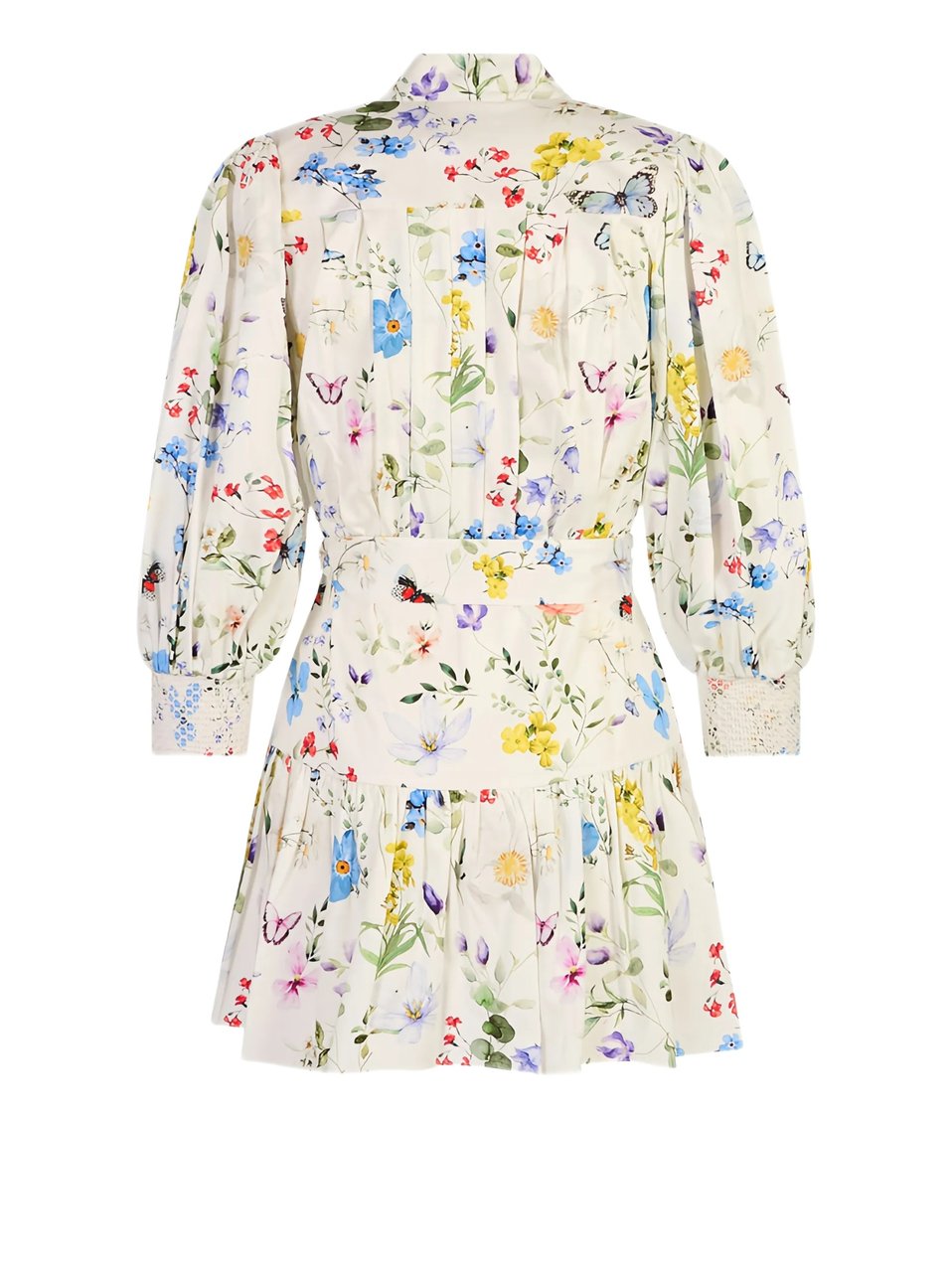 Alice + Olivia Floral Print Mini Dress With Puff Sleeves And Self-Tie Belt Wit