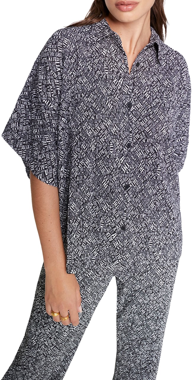 Alix The Label Woven Crinkle Text Oversized Blouse Zwart