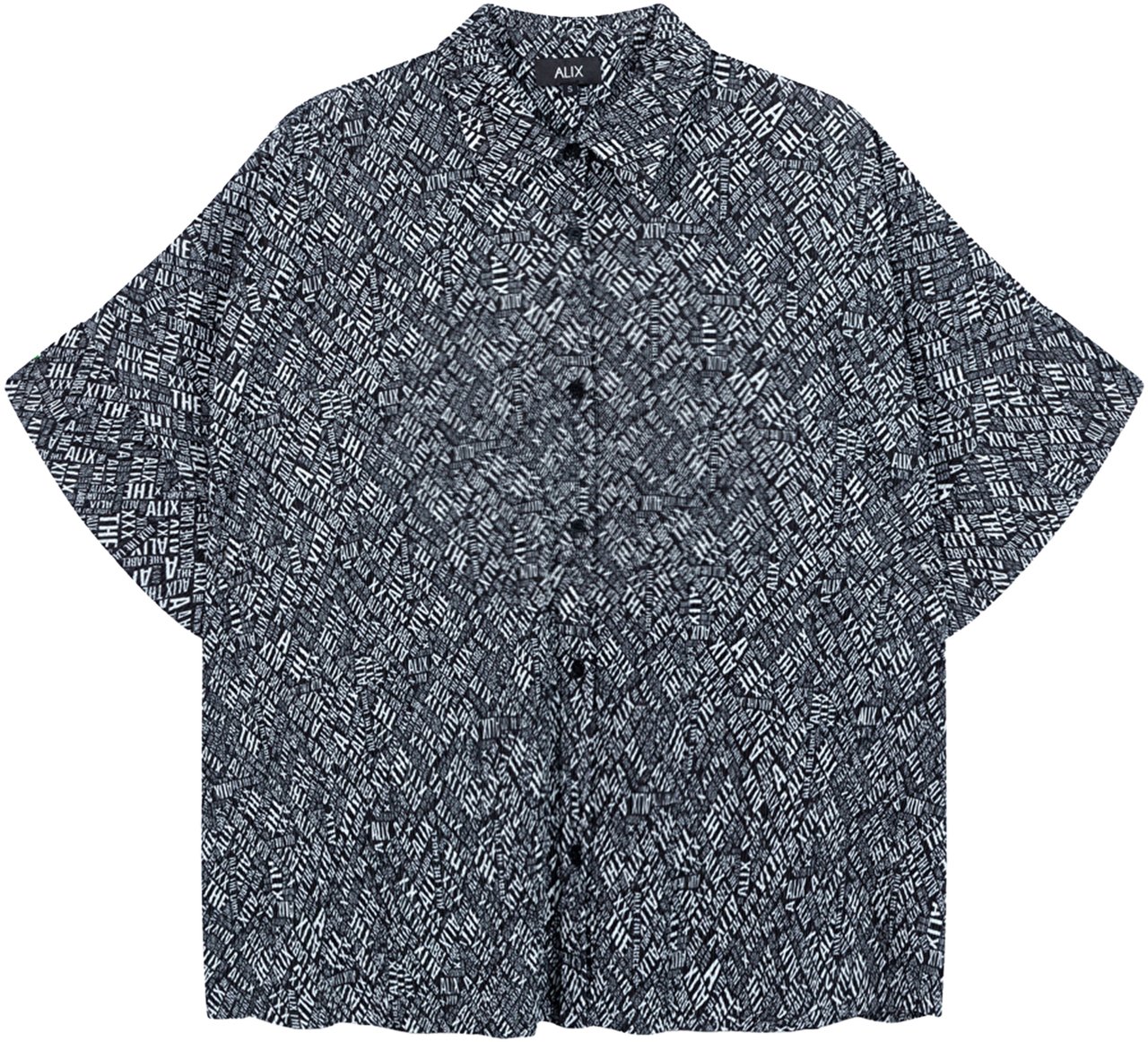 Alix The Label Woven Crinkle Text Oversized Blouse Zwart