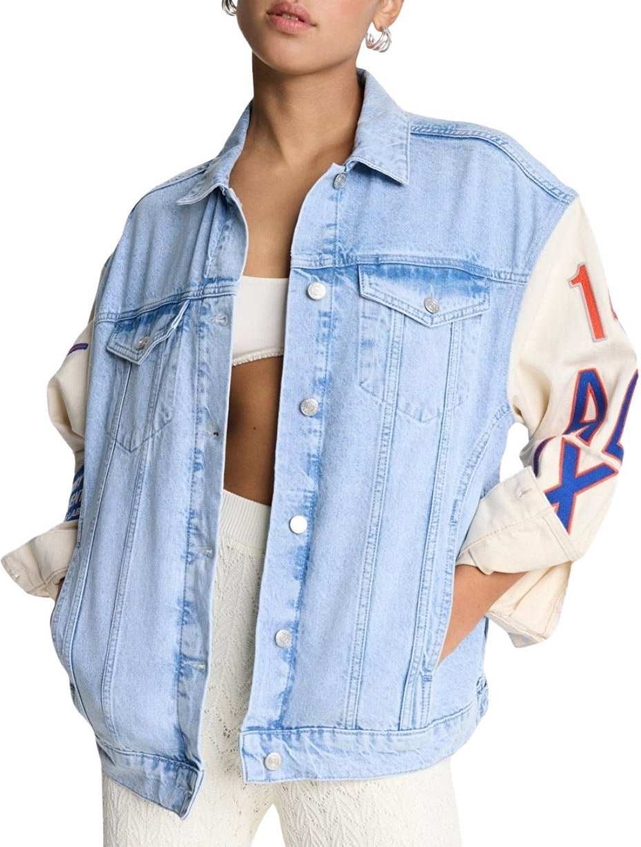 ALIX Mixed Sleeves Denim Jacket Blauw