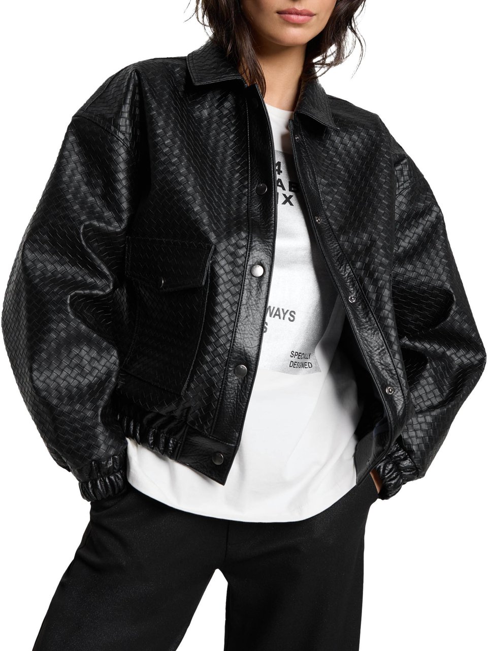 ALIX Woven Braided Faux Leren Jas Zwart