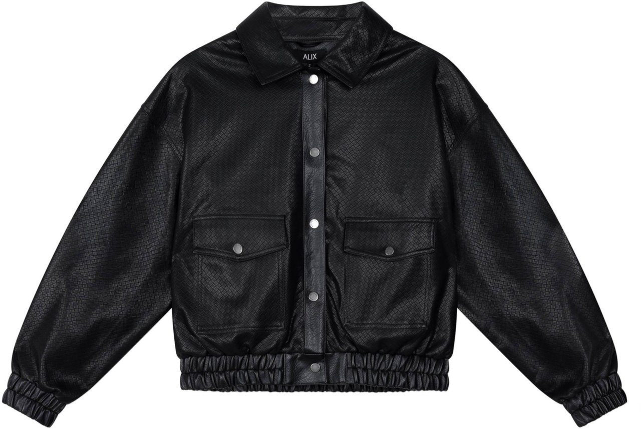 ALIX Woven Braided Faux Leren Jas Zwart