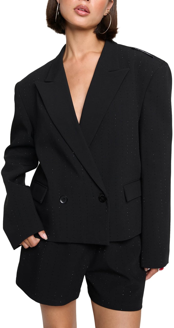 Alix The Label Woven Cropped Studs Blazer Zwart