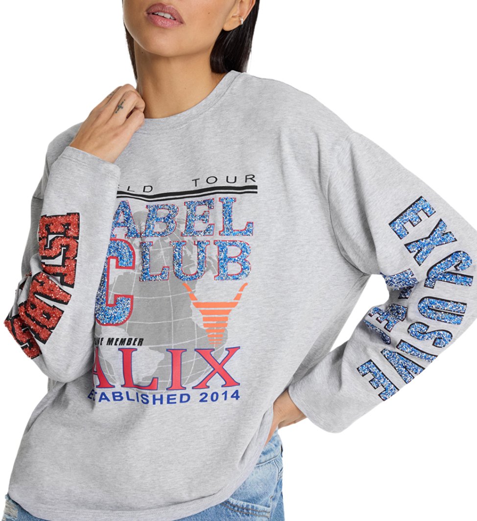 Alix The Label Fancy Print T-Shirt Grijs