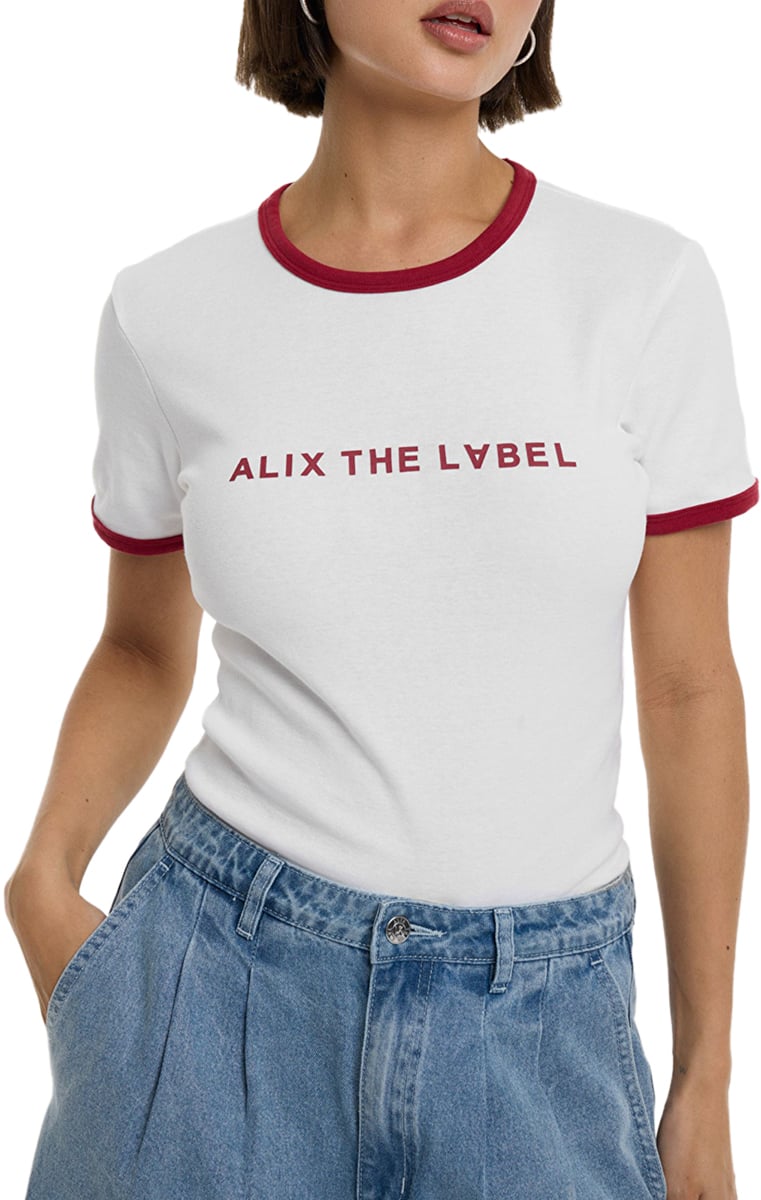 Alix The Label Alix The Label Ladies Knitted Ringer T-shirt T-shirts Ecru 2602884612 Wit