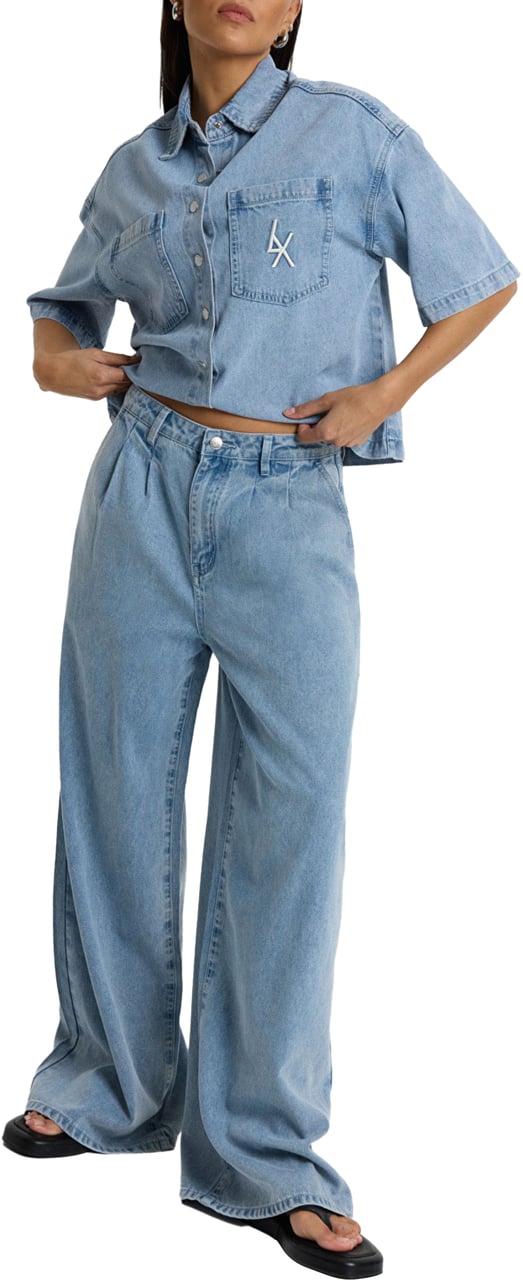 Alix The Label Ladies Woven Denim Wide Pants Lichtblauw 2603198628 Blauw