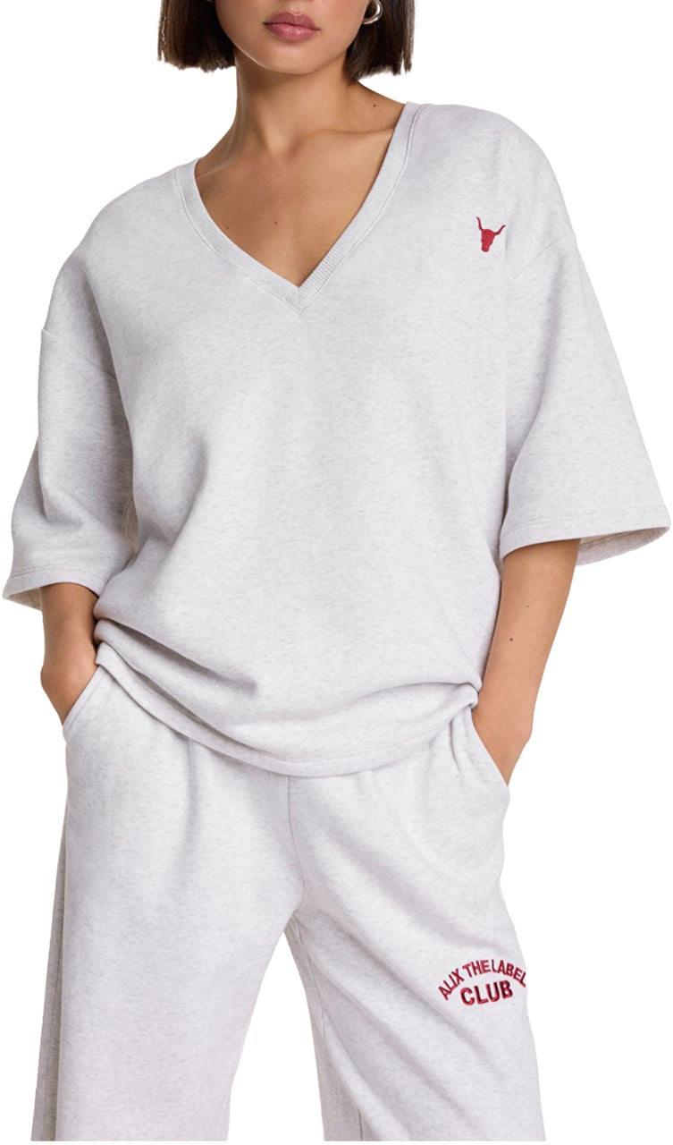 Alix The Label Ladies Knitted V-neck Shortsleeve Sweater T-shirts Lichtgrijs 2603873597 Grijs